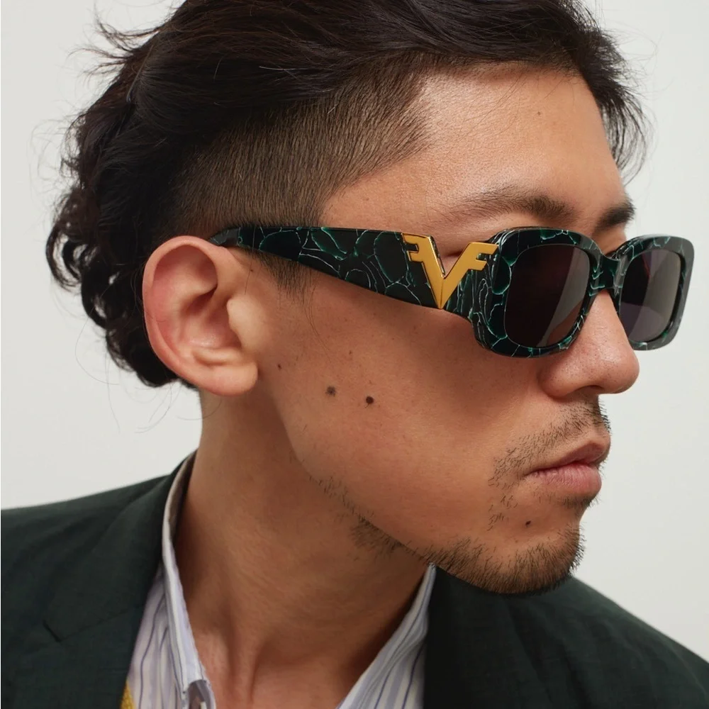 VINTAGE FRAMES COMPANY Vf Godfather Rectangle Sunglasses - Black/Green Marble